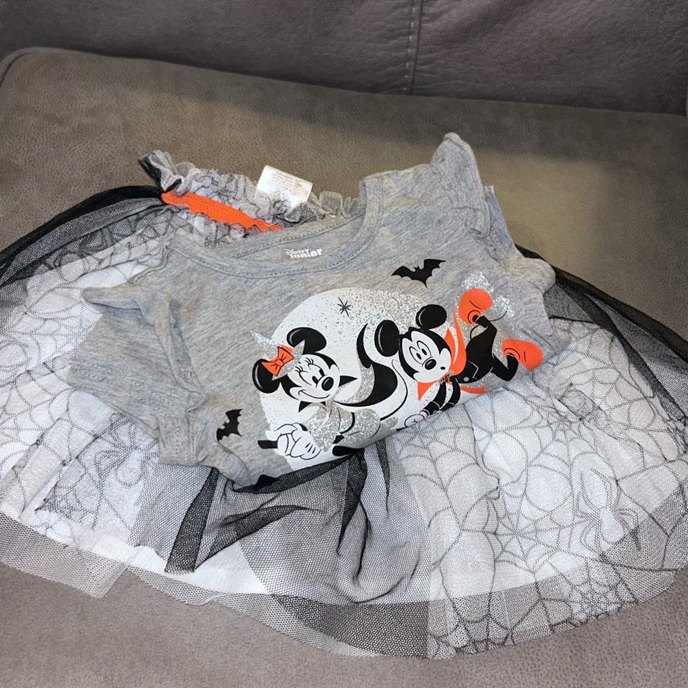 50%OFFW❤️4k NWOT Disney Halloween Mickey Minnie Mouse Shirt Cobweb Tutu 12M